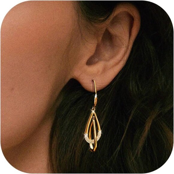 Women's 14K Gold-Plated and Silver Dainty Jewelry Cute Teardrop Stud Earrings - Picture 1 of 7